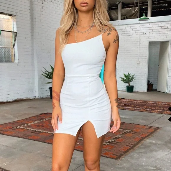 white mini dress boat neck Boatneck Mini Dress